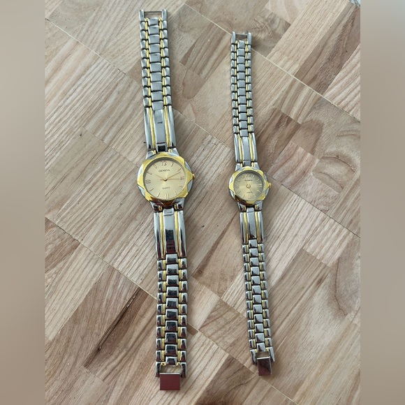 Geneva His/Her Matching Watch Set Two-Tone Bracelet Gold-Tone Dials Markers - Picture 1 of 16
